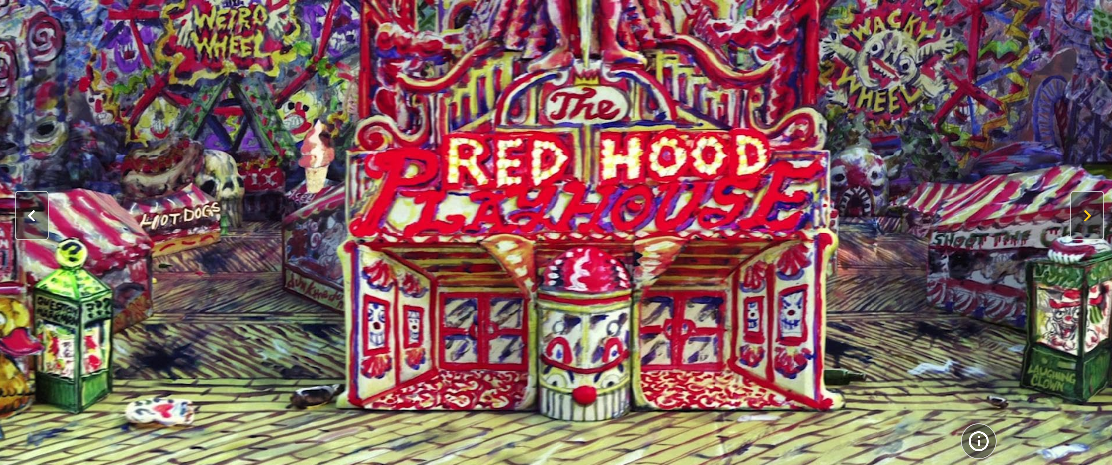 A raucous image of the exterior of The Red Hood Playhouse