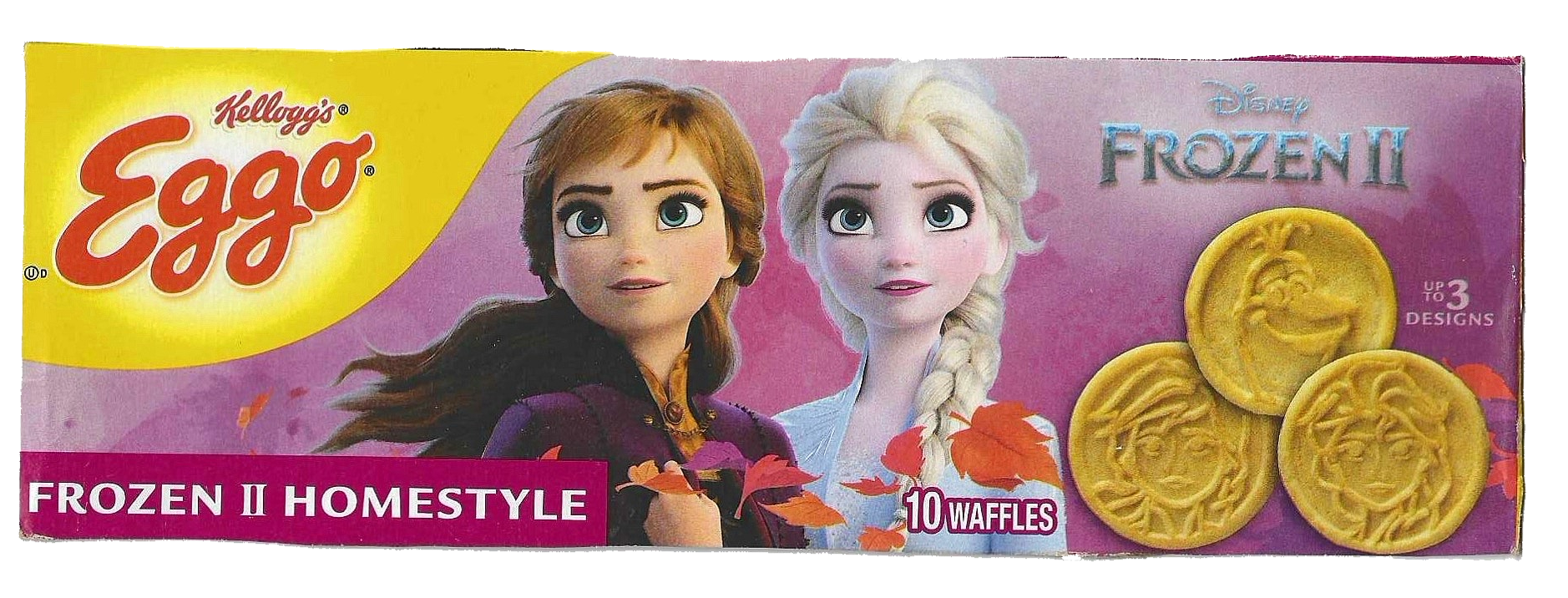 An eggo waffle container featuring Elsa and Anna